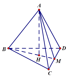  Cho tứ diện đều ABCD (tứ diện có tất cả các cạnh bằng nhau). Gọi varphi là góc giữa đường thẳng AB và mặt phẳng (BCD). Tính cos varphi  (ảnh 2)