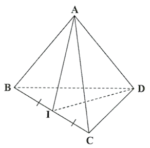Cho tứ diện ABCD có AB = AC,DB = DC. Gọi I là trung điểm của BC. Khi đó: (ảnh 1)