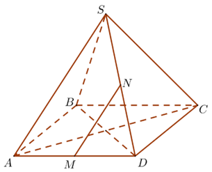 Cho hình chóp S.ABCD có đáy là hình vuông ABCD cạnh bằng a và các cạnh bên đều bằng a. Gọi M và N lần lượt là trung điểm của AD và SD. Số đo của góc (MN,SC) bằng: (ảnh 1)