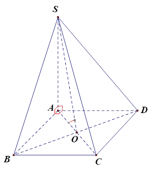 Cho hình chóp S.ABCD có đáy ABCD là hình vuông cạnh a, SA vuông góc với đáy và SA = a căn bậc hai của (6/6). Khi đó góc giữa mặt phẳng (SBD) và mặt đáy (ABCD) là. (ảnh 1)