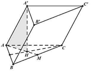 Cho hình lăng trụ tam giác ABC.A'B'C' có các cạnh bên hợp với đáy những góc bằng 60 độ, đáy ABC là tam giác đều cạnh 1 và A' cách đều A,B,C. Tính khoảng cách giữa hai đáy của hình lăng trụ. (ảnh 1)