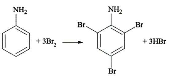 Cho aniline tác dụng với dung dịch nước bromine 3% (khối lượng riêng là 1,3 g/mL). (ảnh 1)