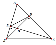 Cho tam giác ABC có ba góc nhọn, các đường cao BD và CE cắt nhau tại điểm H. (ảnh 4)