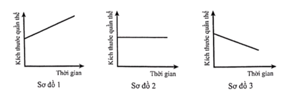 Ba sơ đồ dưới đây mô tả sự biến động của kích thước quần thể theo thời gian trong 3 trường (ảnh 1)