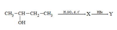 Cho dãy chuyển hoá sau:  Biết X và Y đều là sản phẩm chính, công thức cấu tạo của X, Y lần lượt là (ảnh 1)