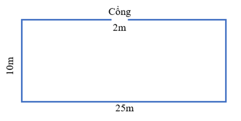Nhà bác Minh có mảnh vườn hình chữ nhật có chiều dài 25m, chiều rộng 10m.  a) Hãy tính diện tích mảnh vườn của bác Minh. (ảnh 2)