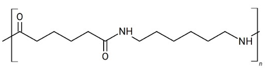 Nylon-6,6 có tính dai, bền, có thể kéo sợi dệt vải, làm dây cáp, dây dù, chỉ nha khoa,… Cấu trúc của nilon-6,6 được cho như sau: (ảnh 1)