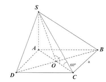 Cho hình chóp S.ABCD có đáy là hình vuông cạnh a,SA vuông góc ABCD). Biết góc giữa \(SC\) và mặt phẳng \((ABC) là 60 độ. Góc phẳng nhị diện [S,BD,C] là bao nhiêu độ (kết quả làm tròn đến hàng đơn vị)? (ảnh 1)