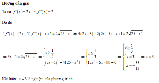 Cho hàm số f(x) = x mũ 2 - 3x +2 . Giải phương trình sau 4f'(x) - (2x - 5 ) f
