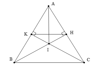Cho tam giác cân \(ABC\) tại \(A,\) có \(BH\) và \(CK\) là hai đường cao của tam giác. (ảnh 1)