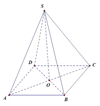 Cho hình chóp đều S.ABCD có cạnh đáy bằng a, cạnh bên hợp với mặt đáy một góc 60 độ. Tính theo a thể tích V của khối chóp S.ABCD (ảnh 1)
