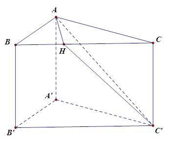 Cho hình lăng trụ đứng ABC.A'B'C' có đáy ABC vuông tại A,AB = căn bậc hai của 3 ,AC = AA' = 1. Giá trị sin của góc giữa đường thẳng AC' và mặt phẳng (BCC'B') bằng a căn bậc hai của (6/b với a,b thuộc Z. Tính a^2- b^2 (ảnh 1)
