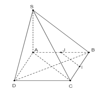 Cho hình chóp S.ABCD có đáy ABCD là hình vuông, SA vuông góc (ABCD).  Gọi I,J lần lượt là trung điểm của AB,BC. Mệnh đề nào sau đây là sai? (ảnh 1)