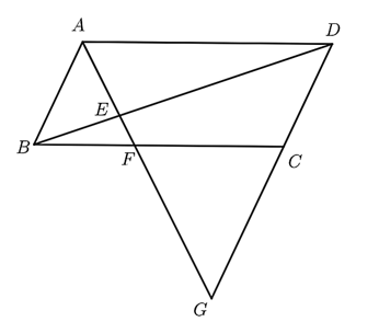Cho hình bình hành ABCD, điểm F trên cạnh BC (ảnh 2)