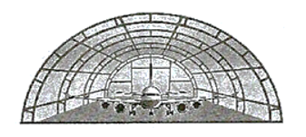 Một nhà vòm chứa máy bay có mặt cắt hình nửa elip cao \(8\;m\), rộng \(20\;m\). (ảnh 1)