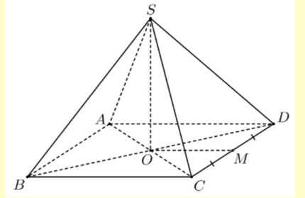 Cho hình chóp tứ giác đều S.ABCD có cạnh đáy bằng a (ảnh 1)