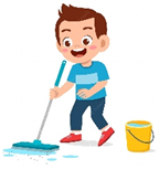 Premium Vector | Happy cute little kid boy and girl do chores cleaning floor