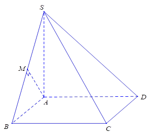 Cho hình chóp S.ABCD có đáy ABCD là hình vuông, SA vuông góc (ABCD). Gọi M là hình chiếu của A trên SB. Khẳng định nào sau đây là đúng? (ảnh 1)
