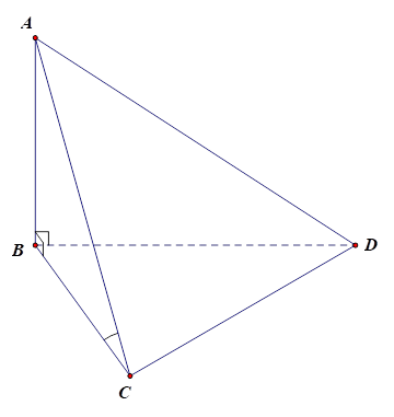 Cho tứ diện ABCD, có AB vuông góc với mặt đáy, tam giác BCD vuông tại B (ảnh 1)