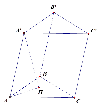 Tính thể tích V của một khối lăng trụ biết đáy có diện tích S = 10cm^2 cạnh bên tạo với mặt phẳng đáy một góc 60 độ và độ dài cạnh bên bằng 10 cm (ảnh 1)