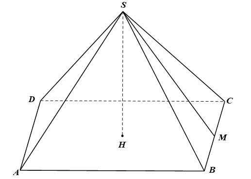 Cho hình chóp tứ giác đều \(S.ABCD\) (hình vẽ bên) có độ dài đường cao SH = 12 {\;cm}} (ảnh 2)