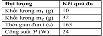 Trong giờ thực hành, một nhóm học sinh thực hiện thí nghiệm xác định nhiệt nóng chảy riêng của nước đá. Các bạn bố trí thí nghiệm như hình bên và tiến hành thí nghiệm qua các bước sau: (ảnh 2)