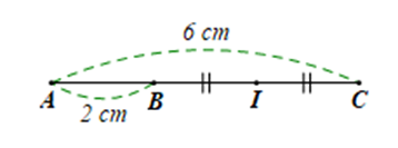 Vẽ ba điểm A,B,C thẳng hàng sao cho điểm B nằm giữa hai điểm A,C và AB = 2 cm,AC = 6 cm. a) Tính độ dài đoạn thẳng BC (ảnh 1)