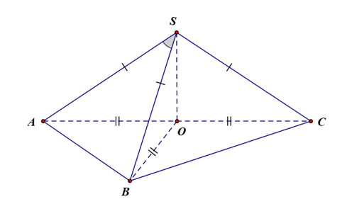 Cho hình chóp S.ABC có SA = SB = SC = a, goc {ASB} = 60 độ (ảnh 1)