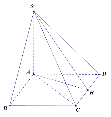 Cho hình chóp S.ABCD có SA vuông góc (ABC),ABCD là hình thoi cạnh a,AC = a SA = a/2. Gọi H là hình chiếu của S trên cạnh CD (ảnh 1)
