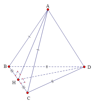 Cho tứ diện ABCD có AB = AC, DB = DC. Khẳng định nào sau đây đúng? (ảnh 1)
