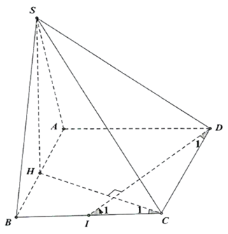 Cho hình chóp S.ABCD có đáy ABCD là hình vuông. Mặt bên SAB là tam giác đều và nằm trong mặt phẳng vuông góc với đáy. Gọi H và I lần lượt là trung điểm của AB và BC. Khi đó:  (ảnh 1)