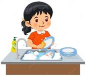 Premium Vector | A little girl washing the dishes in the kitchen