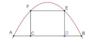 Gắn hệ trục tọa độ Oxy sao cho chân cổng trùng với trục hoành và parabol nhận trục tung làm trục đối xứng. (ảnh 1)