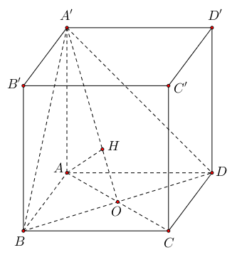 Cho hình lập phương ABCD.A'B'C'D' có cạnh bằng 1 Tính khoảng cách d từ điểm A đến mặt phẳng (BDA') (ảnh 1)