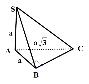 Cho hình chóp S.ABC có SA vuông góc (ABC),AB vuông góc BC, SA = AB = a,AC = a căn bậc hai của 3 (ảnh 1)
