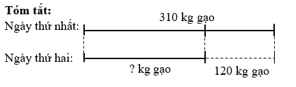 Một cửa hàng ngày thứ nhất bán được 310 kg gạo, ngày thứ hai bán được ít hơn ngày thứ nhất 120 kg. Hỏi ngày thứ hai bán được bao nhiêu ki–lô–gam gạo? (ảnh 1)