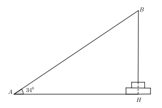 C&aacute;c tia nắng Mặt Trời tạo với mặt đất một g&oacute;c xấp xĩ bằng \(34^\circ \) v&agrave; b&oacute;ng của một th&aacute;p tr&ecirc;n mật đất d&agrave;i \(86\;{\rm{m}}\). T&iacute;nh chiều cao của th&aacute;p (l&agrave;m tr&ograve;n đến m&eacute;t). (ảnh 1)