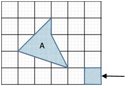 What area is the darkened image A in the grid?   	A. 3,75 (units)	B. 3,5 (units)	C. 3,25 (units)	D. 3 (units) (ảnh 1)