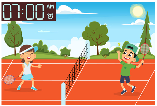 When do you play tennis? A. I play tennis in the evening. B. I play tennis in the morning. C. I play tennis in the afternoon. (ảnh 1)