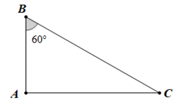 Cho tam giác \(ABC\) vuông tại \(A\) có \(\hat B = {60^^\circ }\) và \(BC = 10\). Tính độ dài cạnh \(AB\) và \(BC\). (ảnh 1)