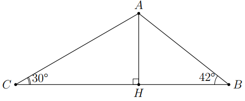 Trong tam giác vuông \(AHB\) vuông tại \(H\), ta có \(AH = AB \cdot \cos 40^\circ = 100 \cdot 0,766 = 76,6\,\,(m).\) (ảnh 1)