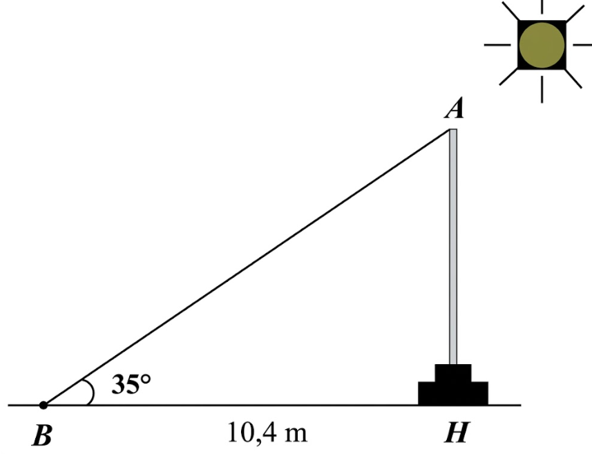 Đ&aacute;p &aacute;n đ&uacute;ng l&agrave;: C V&igrave; tam gi&aacute;c \[ABH\] vu&ocirc;ng tại \[H\] n&ecirc;n \[AH = BH \cdot \tan B = 10,4 \cdot \tan 35^\circ .\]  (ảnh 1)