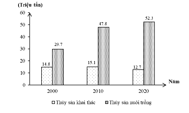 Cho biểu đồ sau:  BIỂU ĐỒ SẢN LƯỢNG THỦY SẢN TRUNG QUỐC GIAI ĐOẠN 2000 - 2020 (Nguồn: Tổ chức Lương thực và Nông nghiệp Liên hợp quốc, 2022) (ảnh 1)