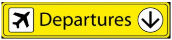 What does this sign mean? A. Follow this way to collect baggage. B. You can pick up taxis here. C. Follow this way to information board. D. Follow this way to board the plane. (ảnh 1)