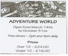 When do Adventure World shows end? 	A. March 14th B. March 31st C. October 31st D. October 12th (ảnh 1)