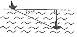 Tàu ngầm đang ở trên mặt biển bỗng đột ngột lặn xuống theo phương tạo với mặt nước biển một góc 21 độ. (Kết quả làm tròn đến hàng phần mười)  a) Nếu tàu chuyển động theo phương lặn xuống được 300 m thì nó ở độ sâu bao nhiêu?  (ảnh 1)