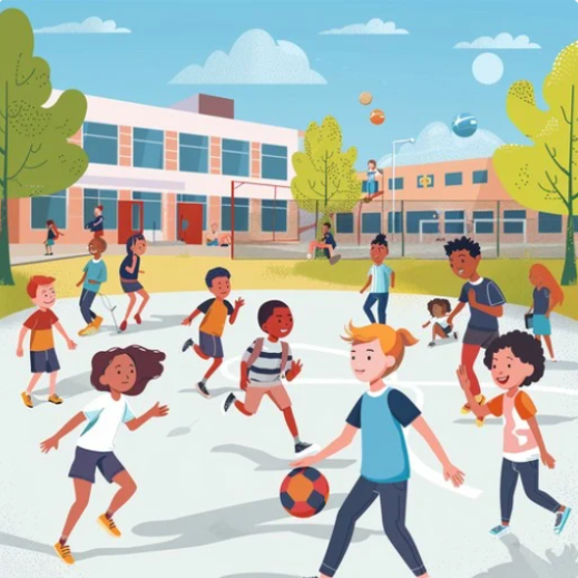 d. s_ _ _ _ _ _ _ _ _ schoolyard (n): sân trường (ảnh 1)