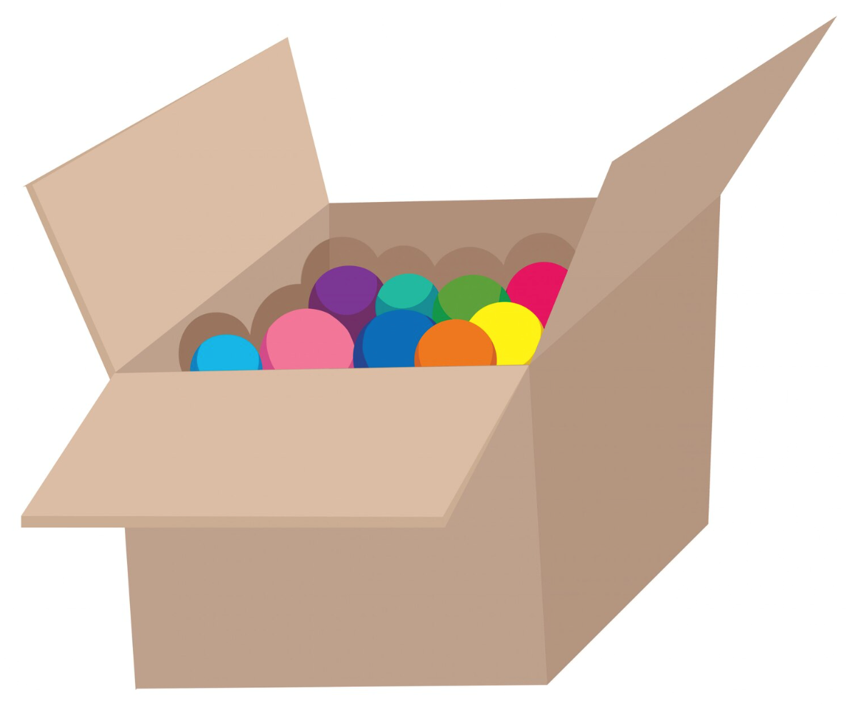 Where are the balls?  A. The balls are under the box.  B. The balls are in the box.  C. The balls are on the box.  (ảnh 1)