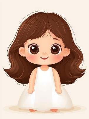 What does she look like? A. She has a round face. B. She has blue eyes. C. She has short hair. (ảnh 1)