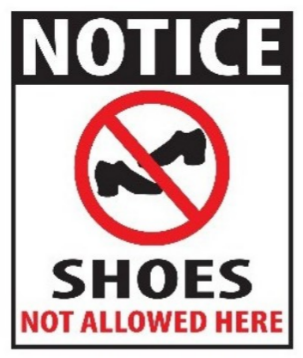 What does the notice mean? A. You don’t have to wear shoes in this place. B. Please put on your shoes when entering this place. C. You can’t buy any shoes in this place. D. Please take off your shoes when entering this place. (ảnh 1)